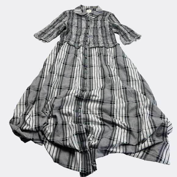 Anthropologie Dresses & Skirts - Maeve Anthropologie Boho Plaid Maxi Dress Button Front Pockets Cottagecore L
